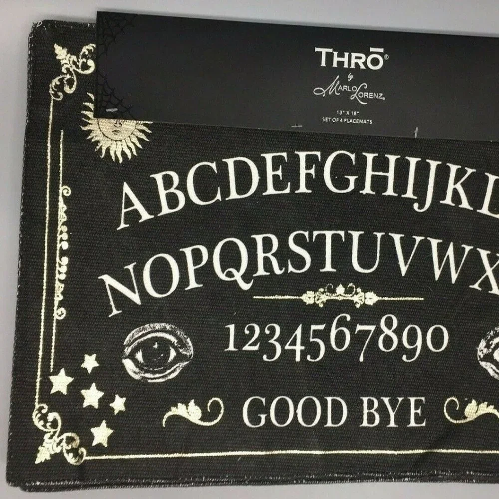 x4 Halloween Ouija Board Fabric Placemat Set Black Gold Sun Moon Stars THRO NEW